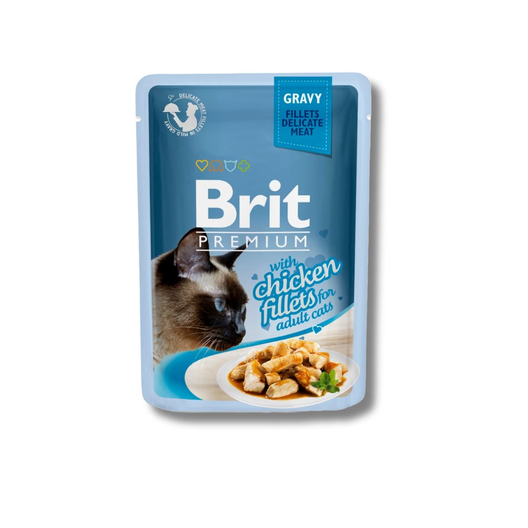 BRIT PREMIUM CAT FOOD GRAVY CHICKEN FILLETS 85GM