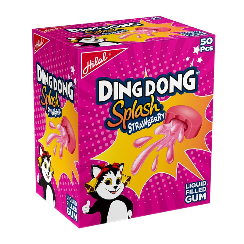 HILAL DING D0NG SPLASH STRAWBERRY LIQUID FILLED GUM 50PCS