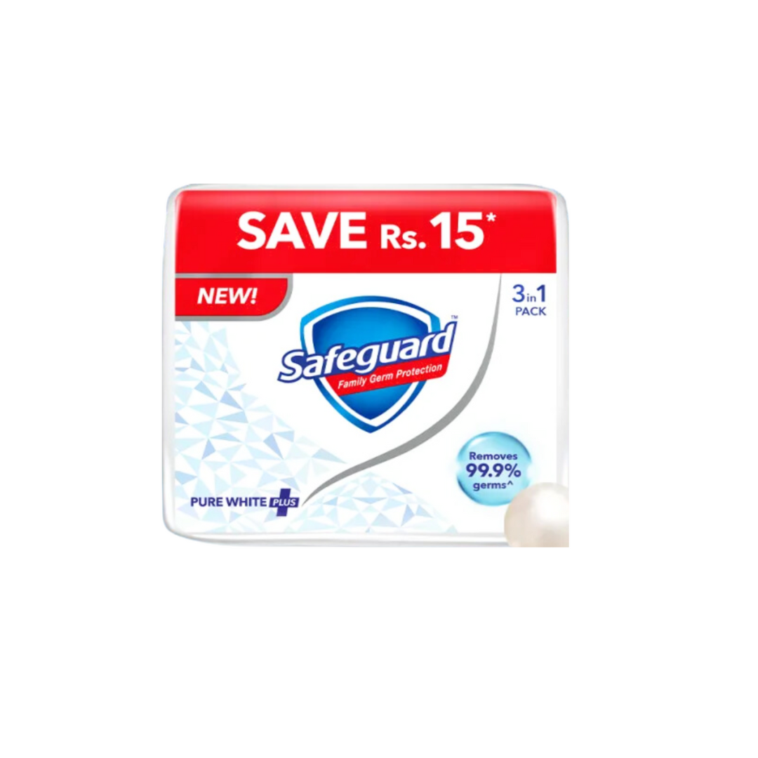 SAFEGUARD PURE WHITE PLUS 130GM 3IN1