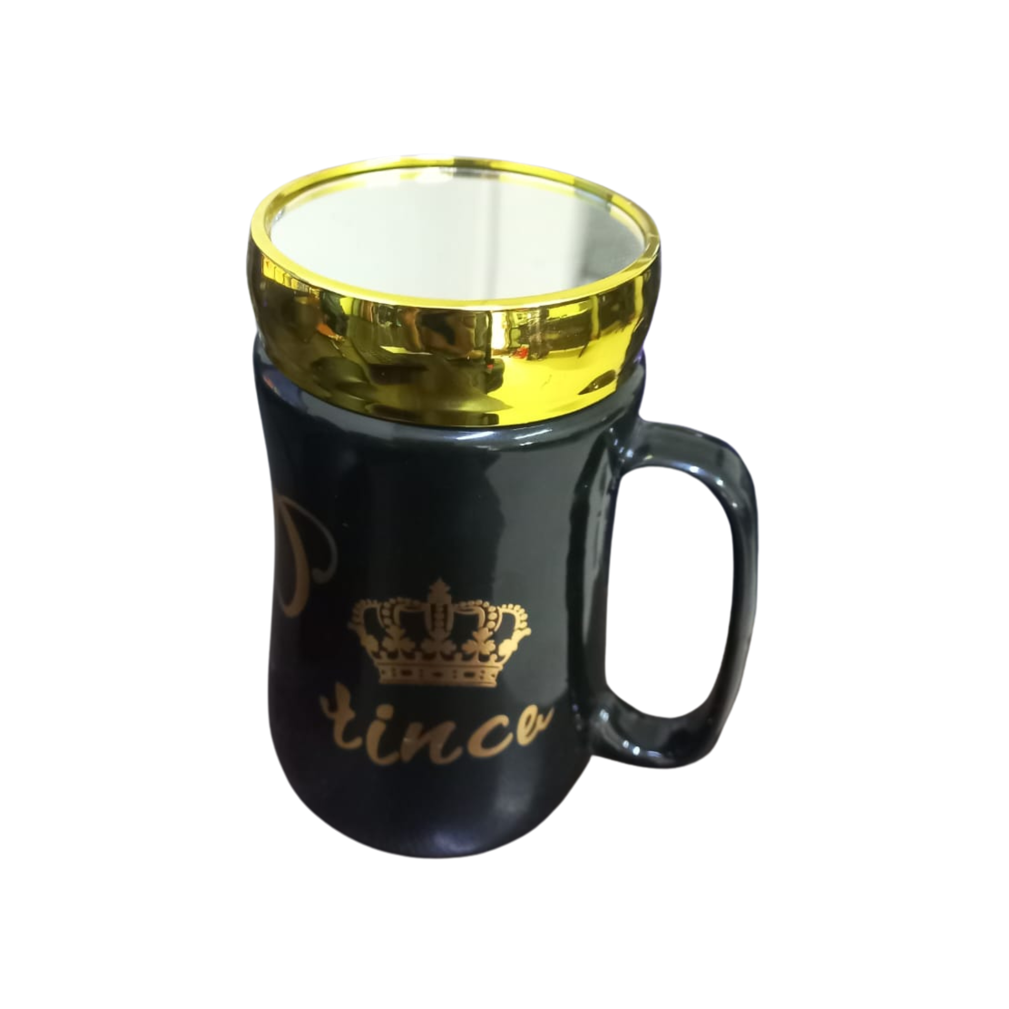 BLACK CERAMIC PRINCE COFFEE MUG WITH MIRROR LID