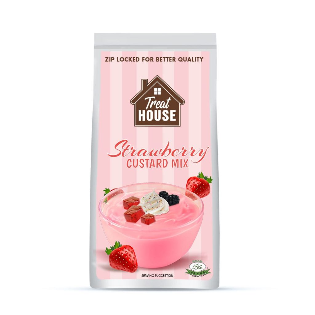 TREAT HOUSE STARWBERRY CUSTARD MIX POUCH 250GM.