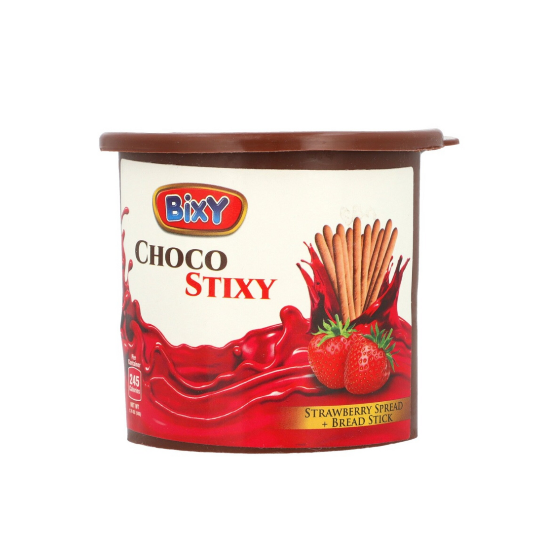 BIXY CHOCO STIXY STRAWBERRY SPREAD+BREAD STICK 50GM