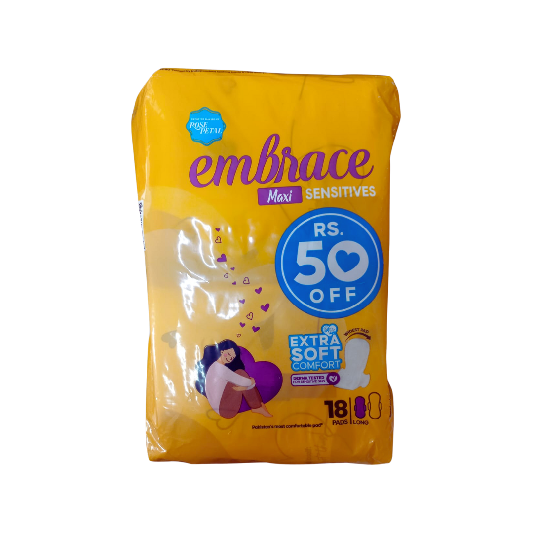 EMBRACE MAXI SENSITIVES SANITARY PADS EXTRA LONG 18-PCS