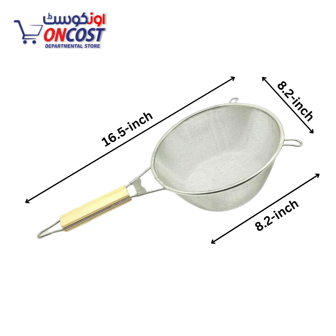 STAINLESS STEEL KITCHEN STRAINER WOODEN HANDLE 21CM