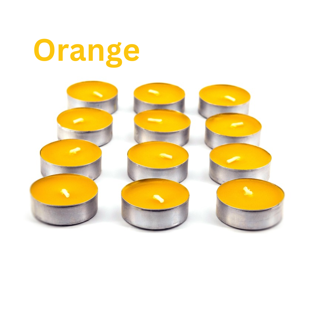 TEA CANDLE ROUND ORANGE SCENTED YELLOW 10PCS