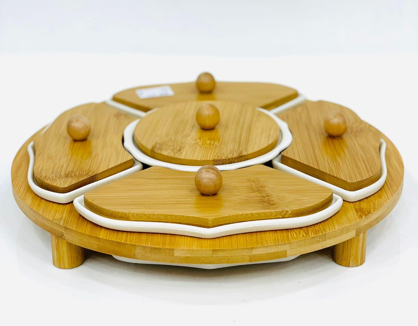 STIC SNACK DISH SET WITH BAMBOO BASE 5-PCS DR-85