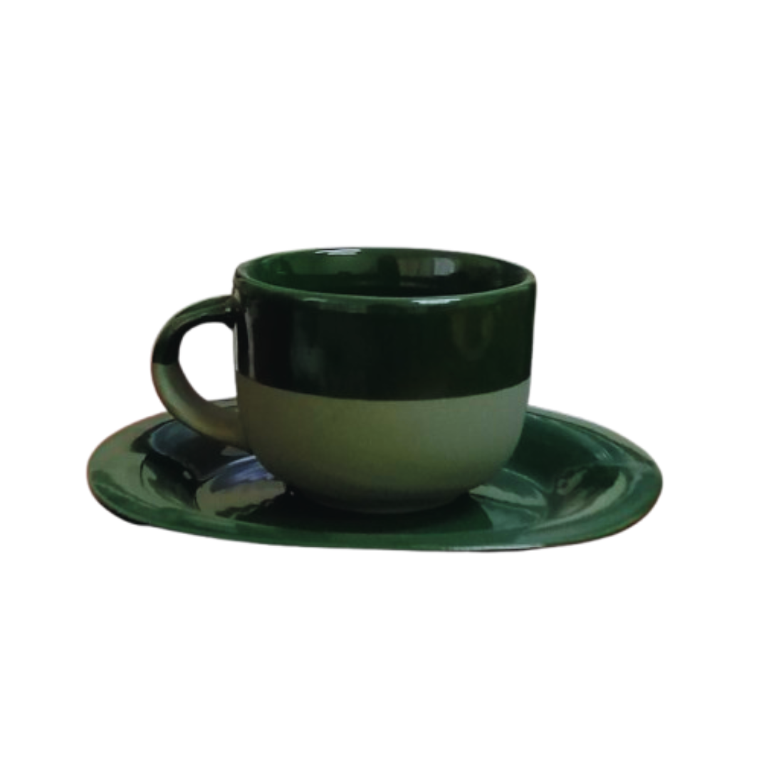 CERAMIC CUPS WITH SAUCERS TWO TONE SHADE 6 PCS SET