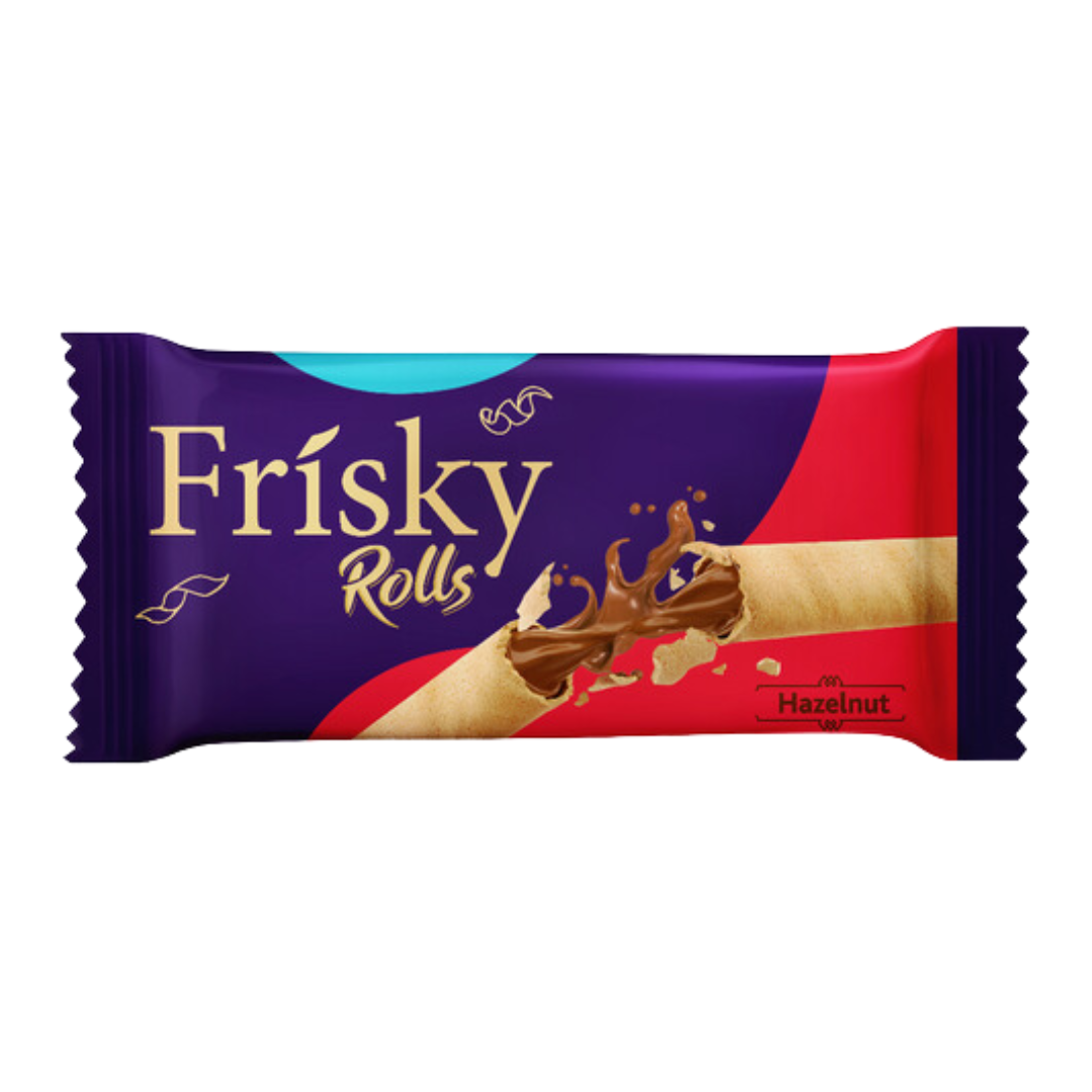 INNOVATIVE FRISKY ROLLS HAZELNUT WAFER 86GM