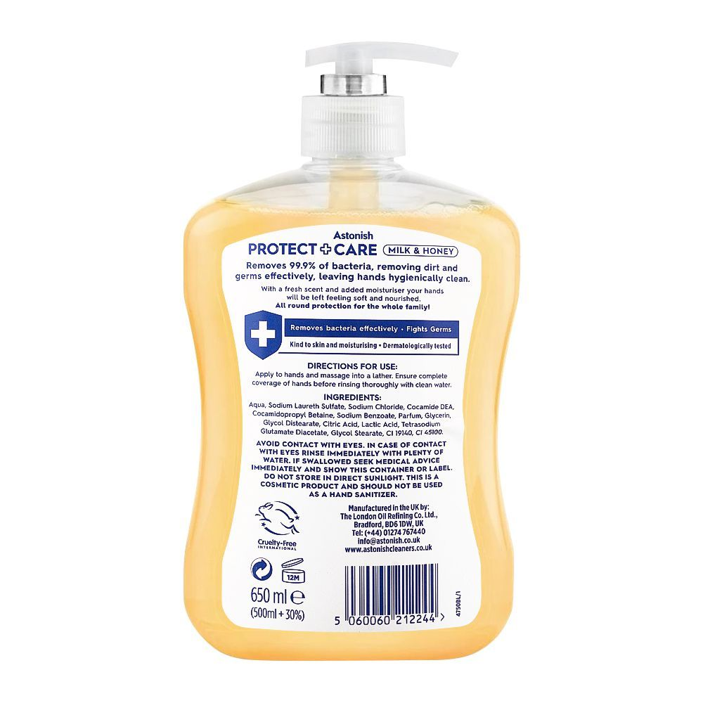 ASTONISH PROTECT + CARE MILK & HONEY HANDWASH 650ML