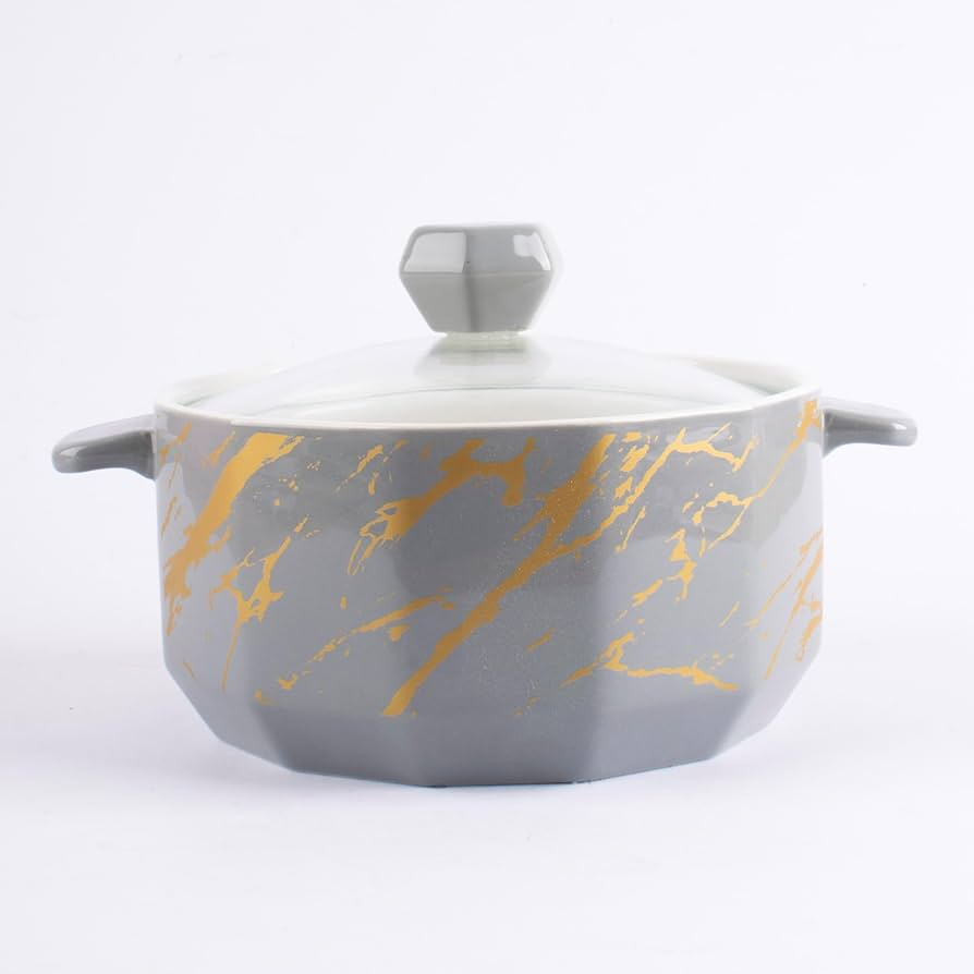 SPLASH OF GOLD CERAMIC CASSEROLE WITH LID