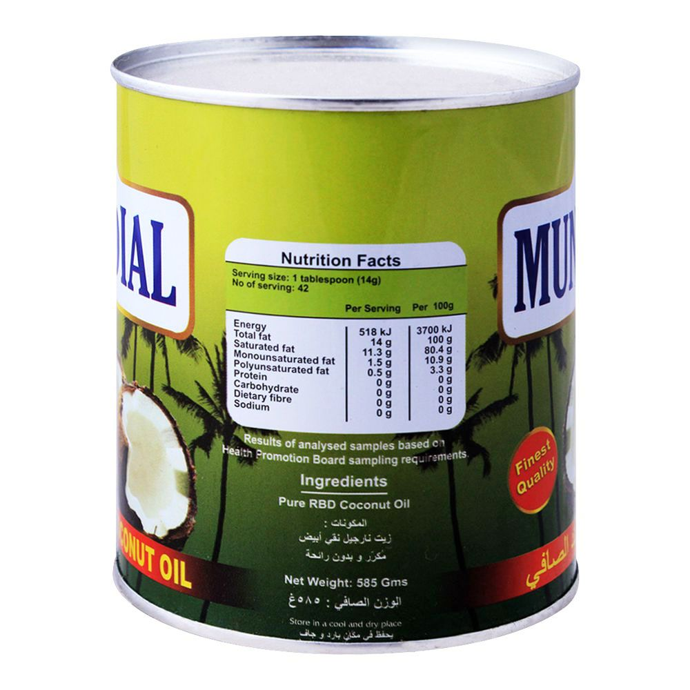 MUNDIAL PURE WHITE COCONUT OIL TIN 585GM