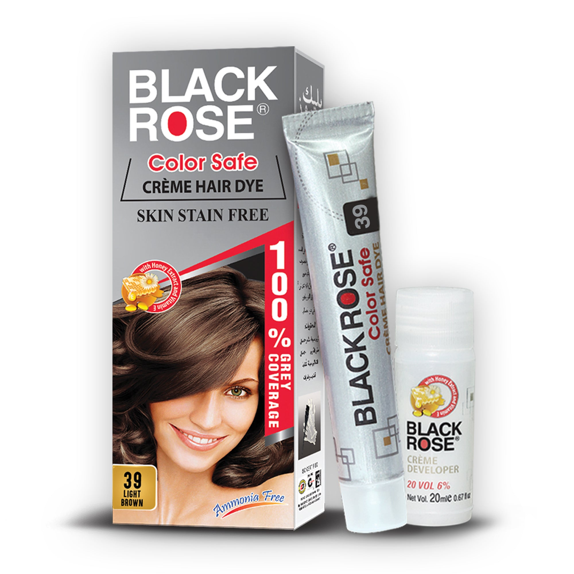 BLACK ROSE COLOR SAFE CREAM HAIR DYE SKIN STAIN FREE LIGHT BROWN 39