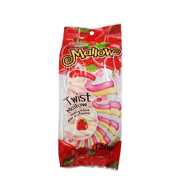 TIANS MALLOW TWIST MALLOW GUMMY FILLED STRAWBERRY FLAVOUR 120GM