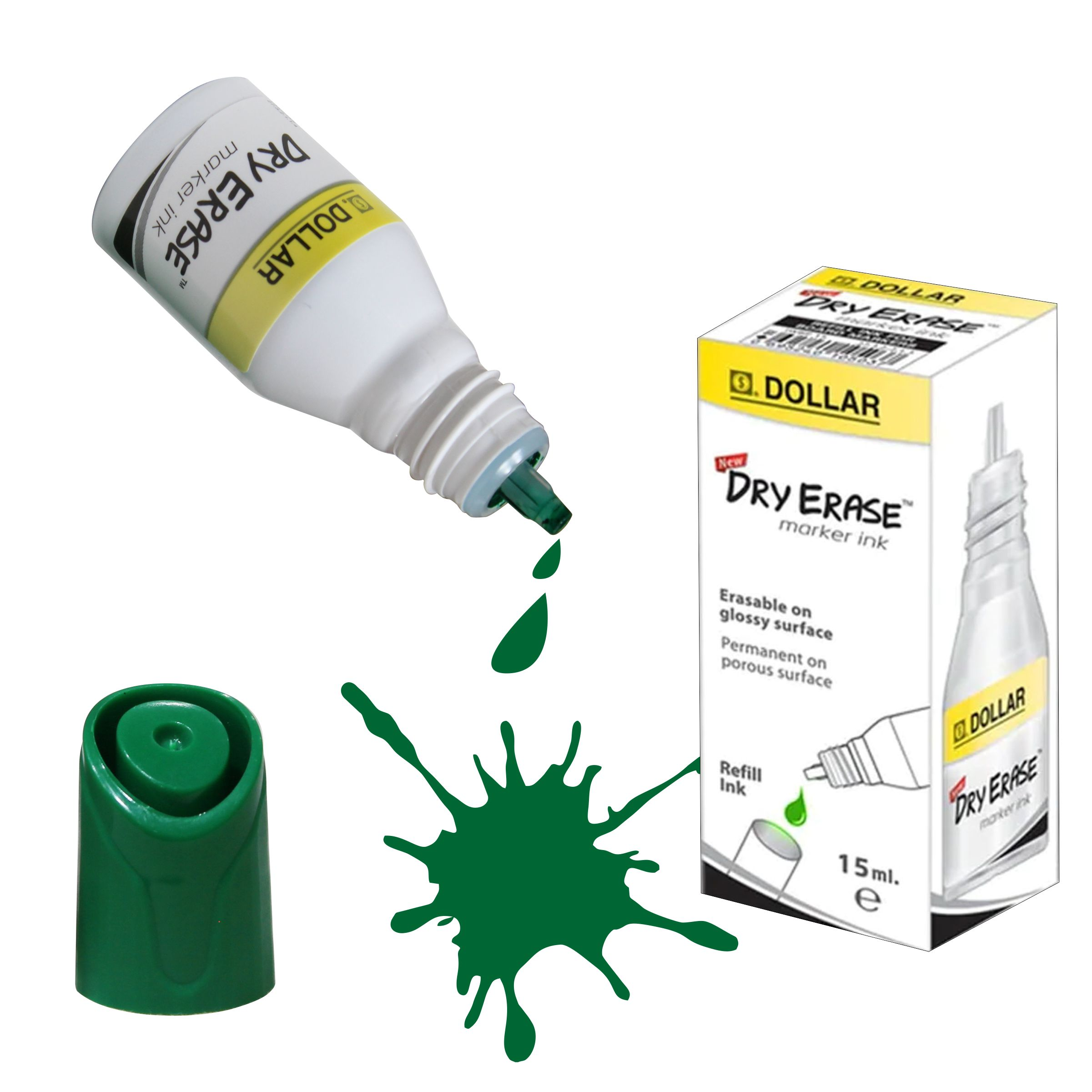 DOLLAR DRY ERASER MARKER INK GREEN 15ML