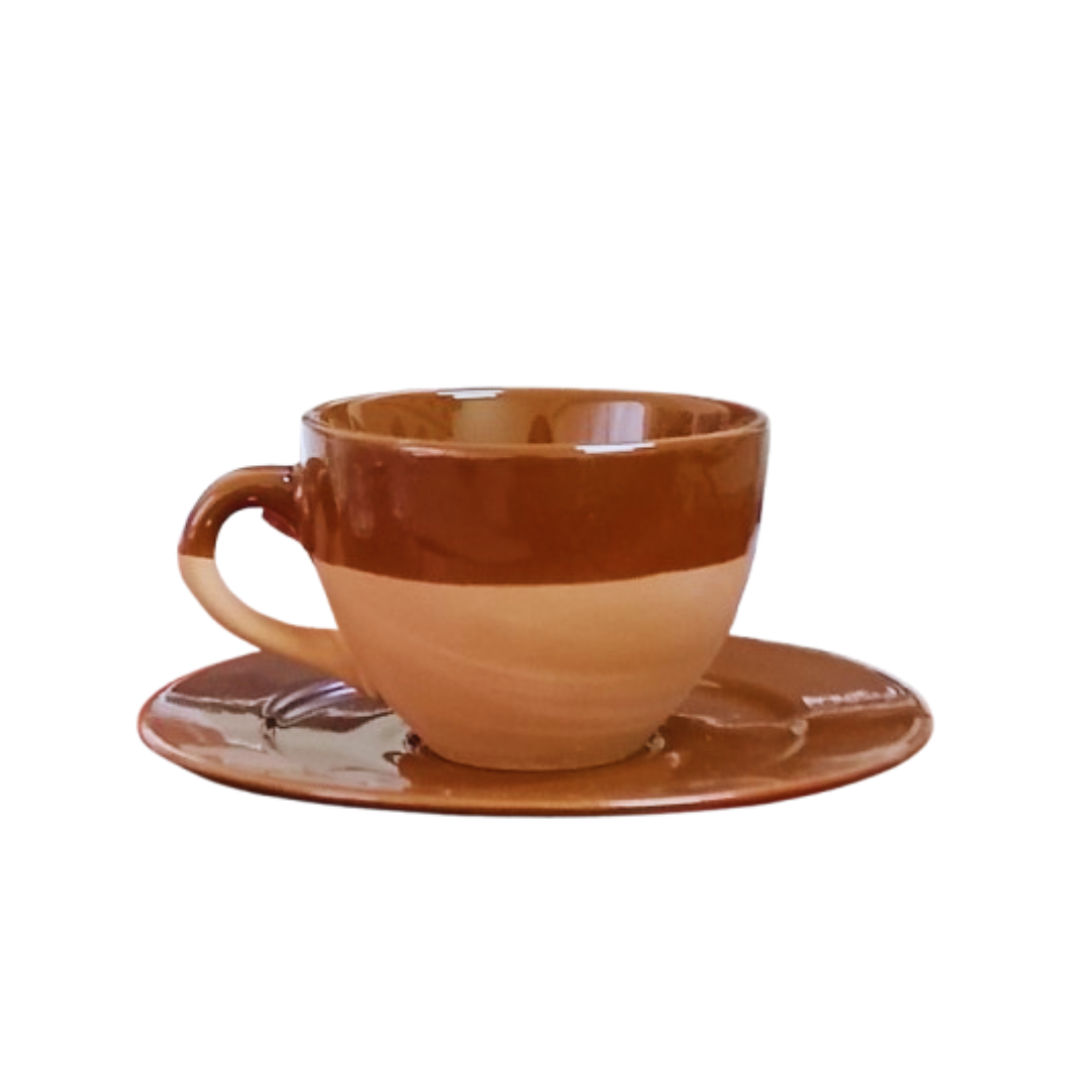 CERAMIC CUPS WITH SAUCERS TWO TONE SHADE 6 PCS SET