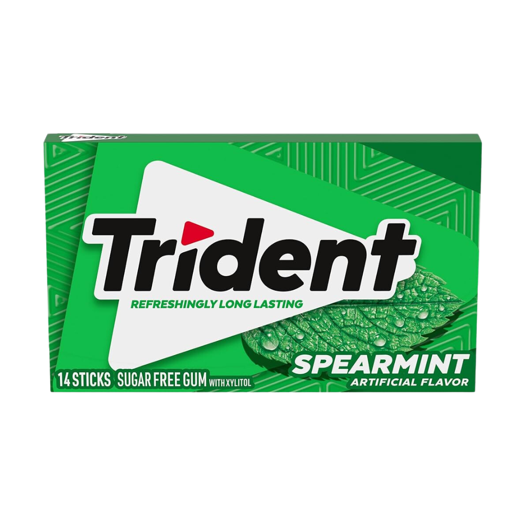 TRIDENT SPEARMINT SUGAR FREE BUBBLE GUM 14-STICKS