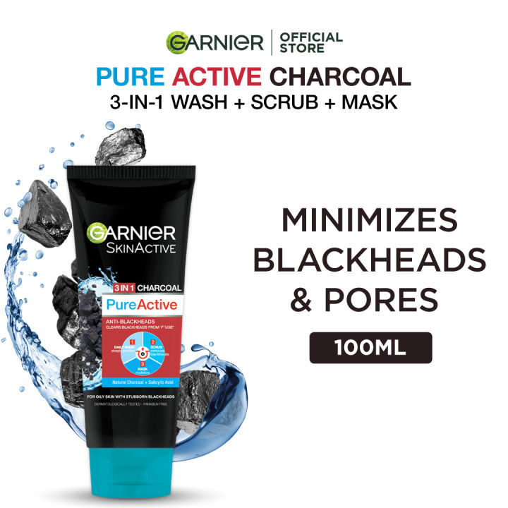 GARNIER SKIN ACTIVE 3IN1 CHARCOAL FACE WASH 100ML