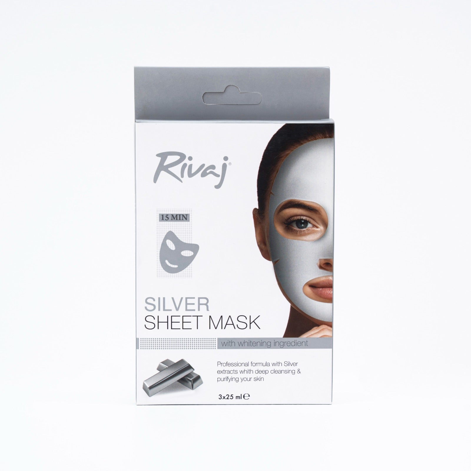 RIVAJ SILVER SHEET MASK WITH WHITENING INGRIDIENTS 3 MASK IN 1 BOX