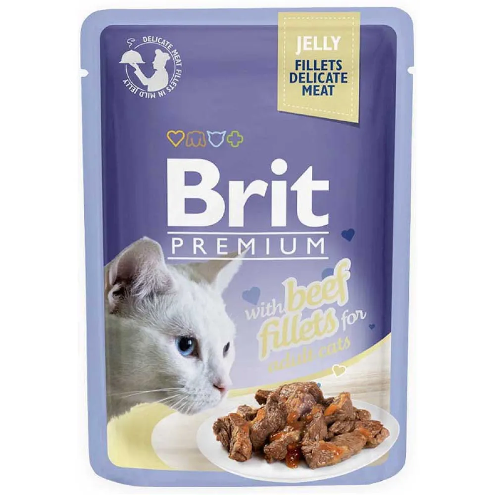 BRIT PREMIUM CAT FOOD JELLY BEEF FILLETS 85GM