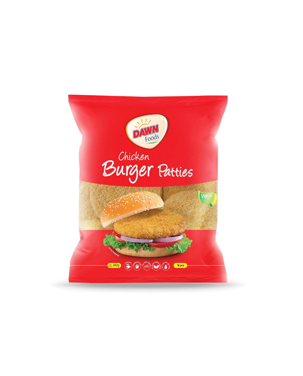 DAWN FOODS CHICKEN BURGER PATTIES 992G POLLY BAG