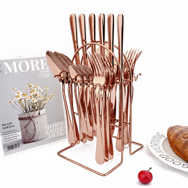 ROSE GOLD STAINLESS STEEL CUTLERY SET 24PCS WITH HANGER