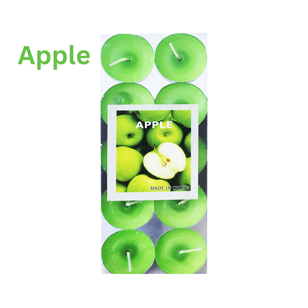 TEA CANDLE ROUND APPLE SCENTED GREEN 10PCS