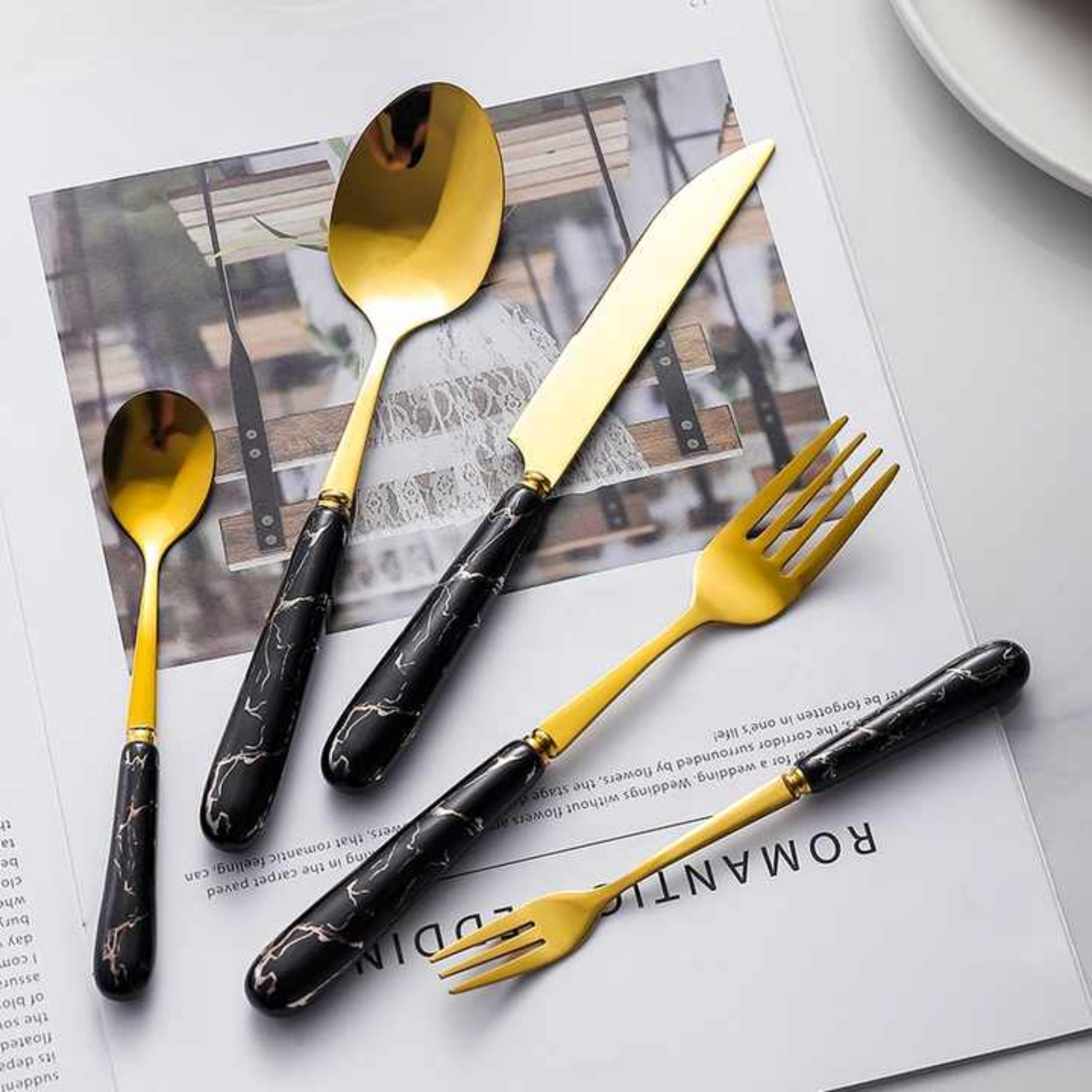 GOLD MARBLE CUTLERY SET 24PCS WITH HANGER