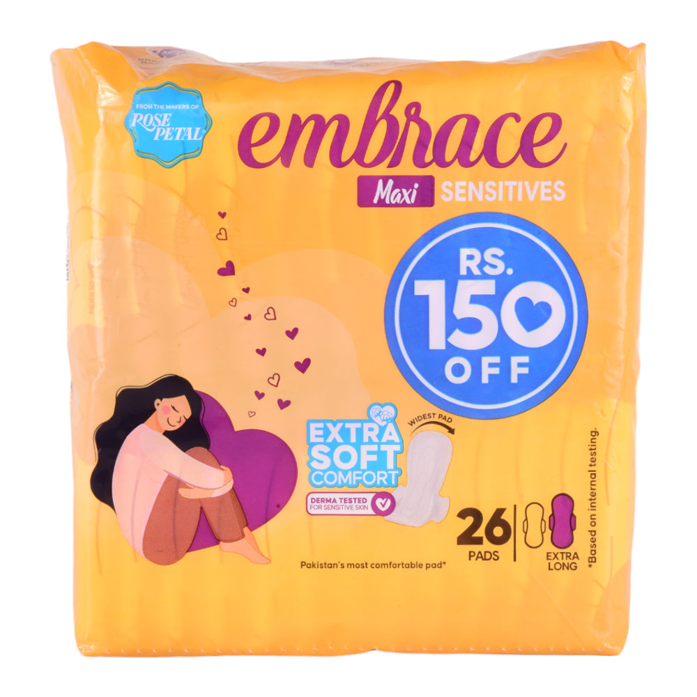 EMBRACE MAXI SENSITIVES SANITARY PADS EXTRA LONG 26-PCS