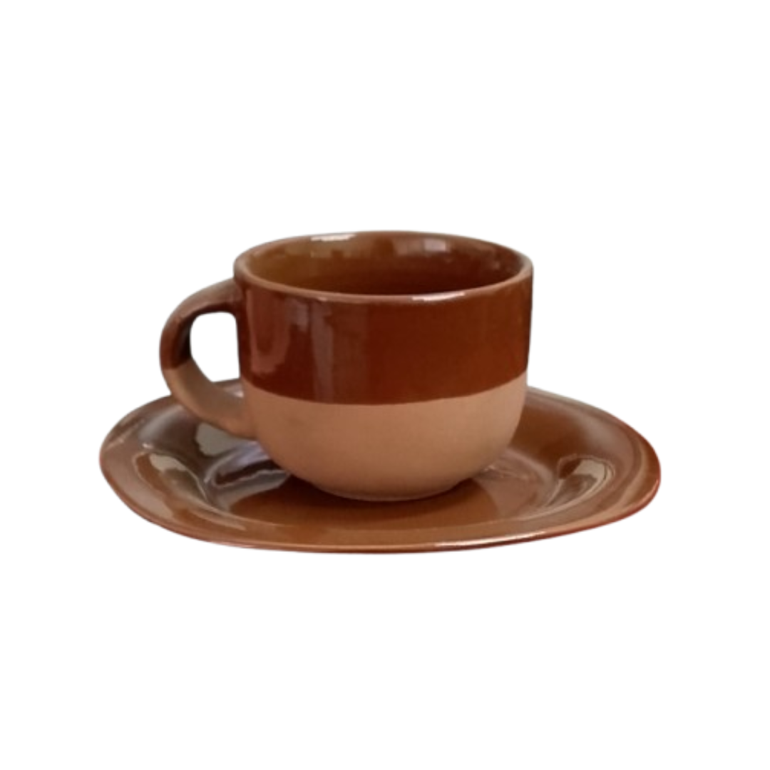 CERAMIC CUPS WITH SAUCERS TWO TONE SHADE 6 PCS SET