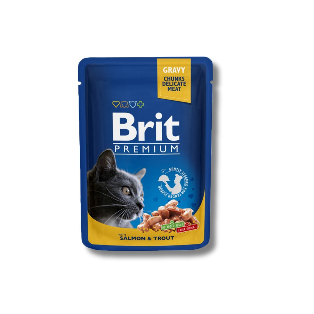 BRIT PREMIUM BY NATURE CAT FOOD GRAVY SALMON & TROUT 100GM