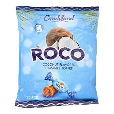 CANDYLAND ROCO COCNUT FLAVORED CARAMEL TOFFEE 25PCS 100GM