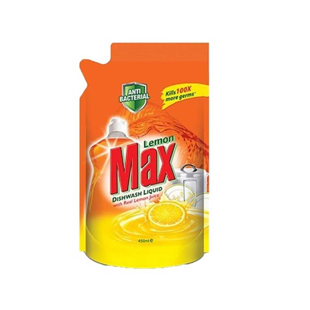 LEMON MAX DISHWASH LIQUID ANTI-BACTERIAL POUCH 450ML