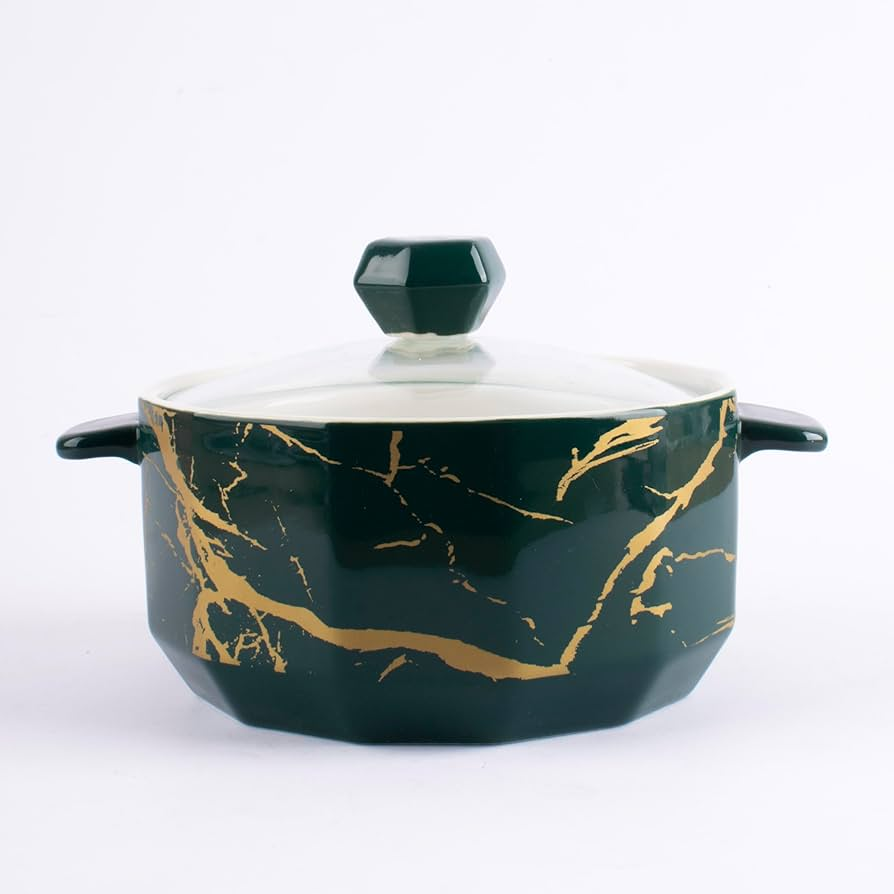 SPLASH OF GOLD CERAMIC CASSEROLE WITH LID