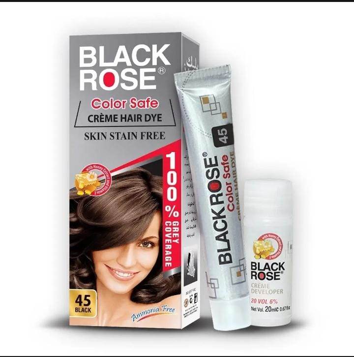 BLACK ROSE COLOR SAFE CREAM HAIR DYE SKIN STAIN FREE BLACK 45