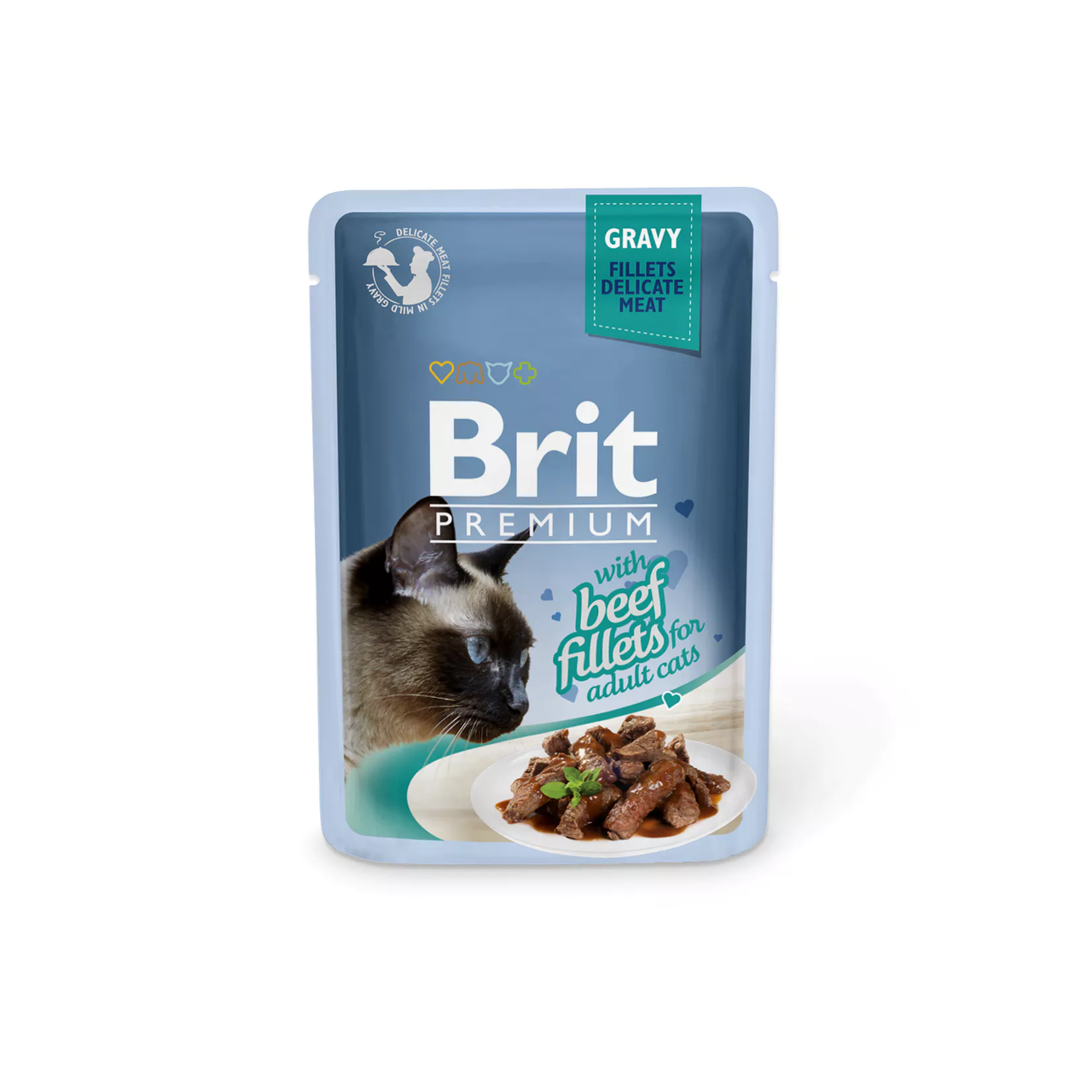 BRIT PREMIUM CAT FOOD GRAVY BEEF FILLETS 85GM