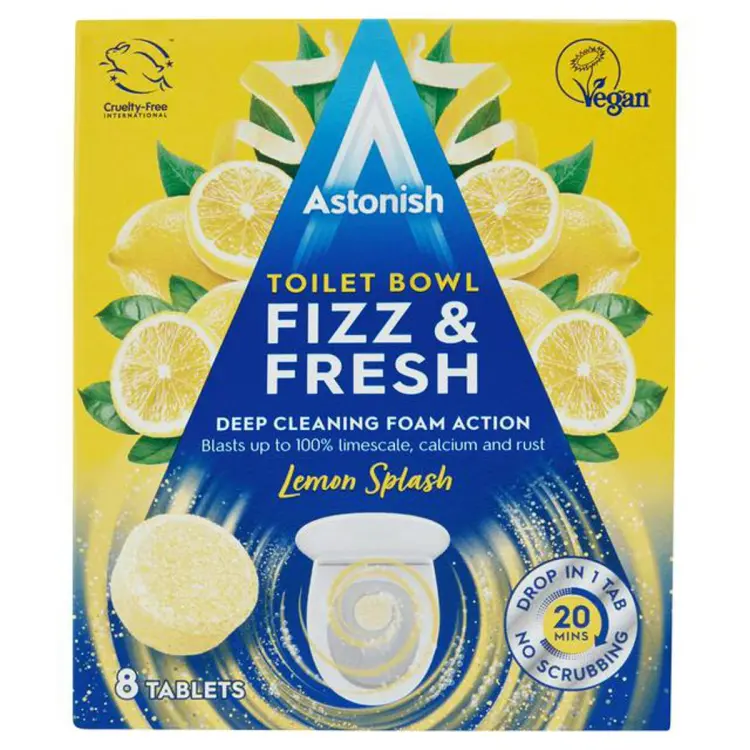 ASTONISH FIZZ & FRESH LEMON SPLUSH TOILET BOWL 8TAB