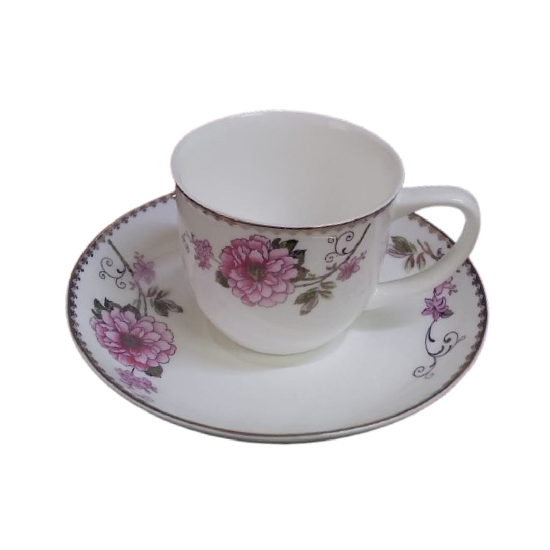 BONE CHINA CUPS WITH SAUCERS 6 PCS SET