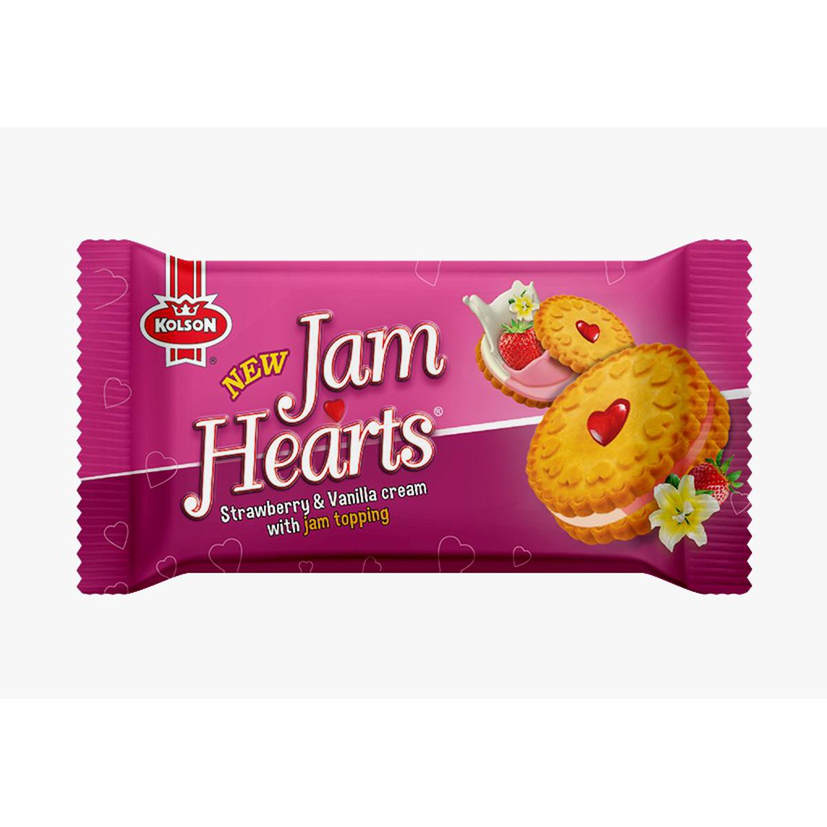 KOLSON JAM HEARTS STRAWBERRY & VANILLA CREAM BISCUIT 26GM