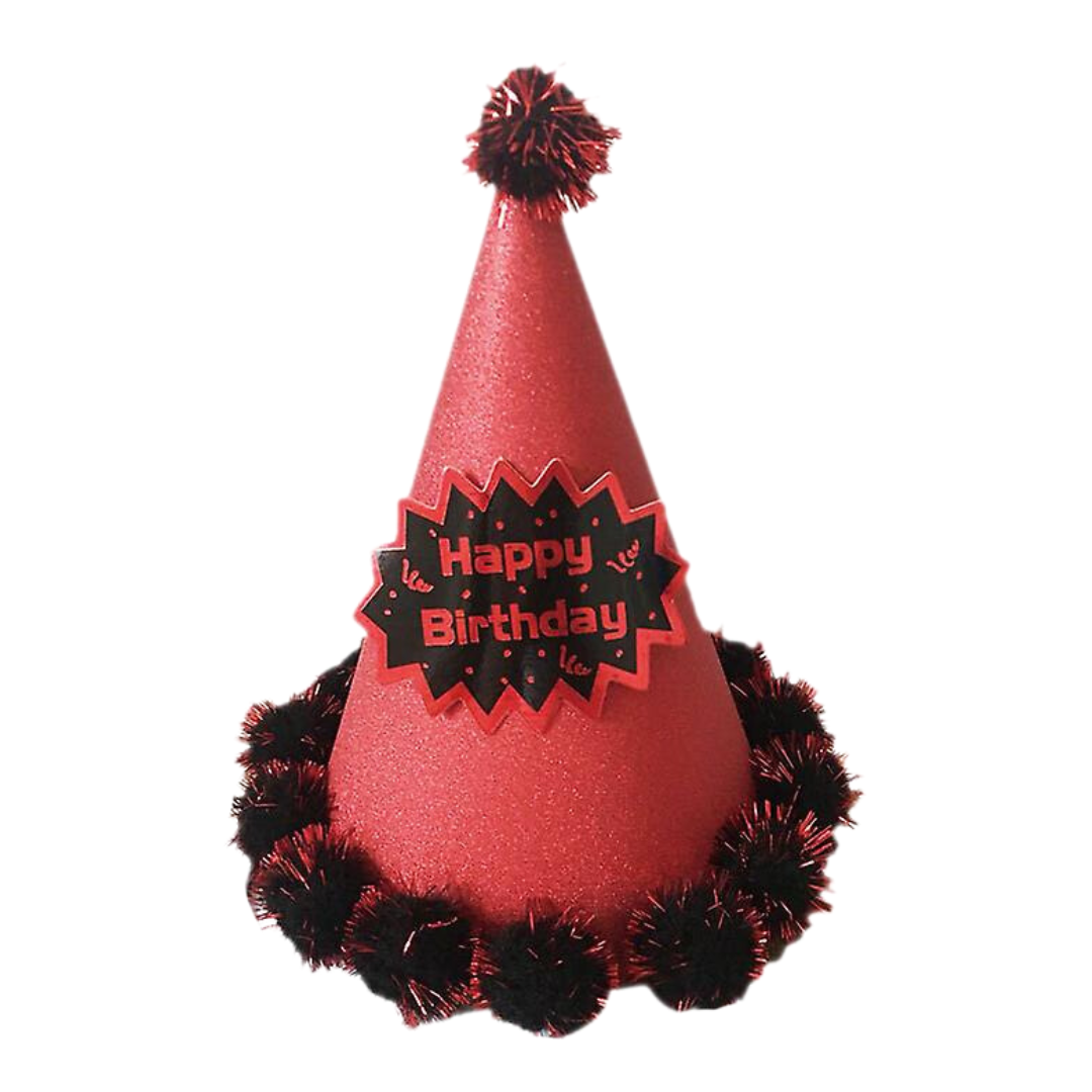 BIRTHDAY PARTY CAP WITH GLITTER POM POM BALLS LARGE