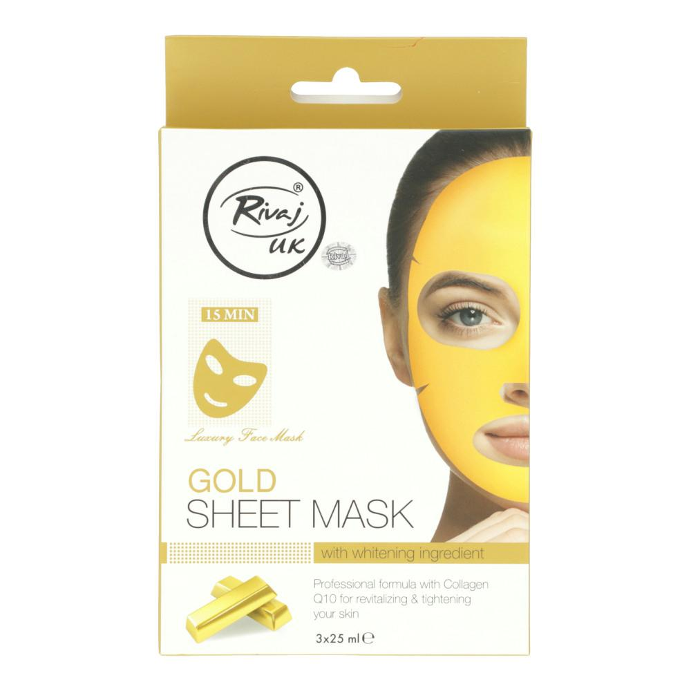 RIVAJ GOLD SHEET MASK  WITH WHITENING INGREDIENTS 3 MASK IN 1 BOX