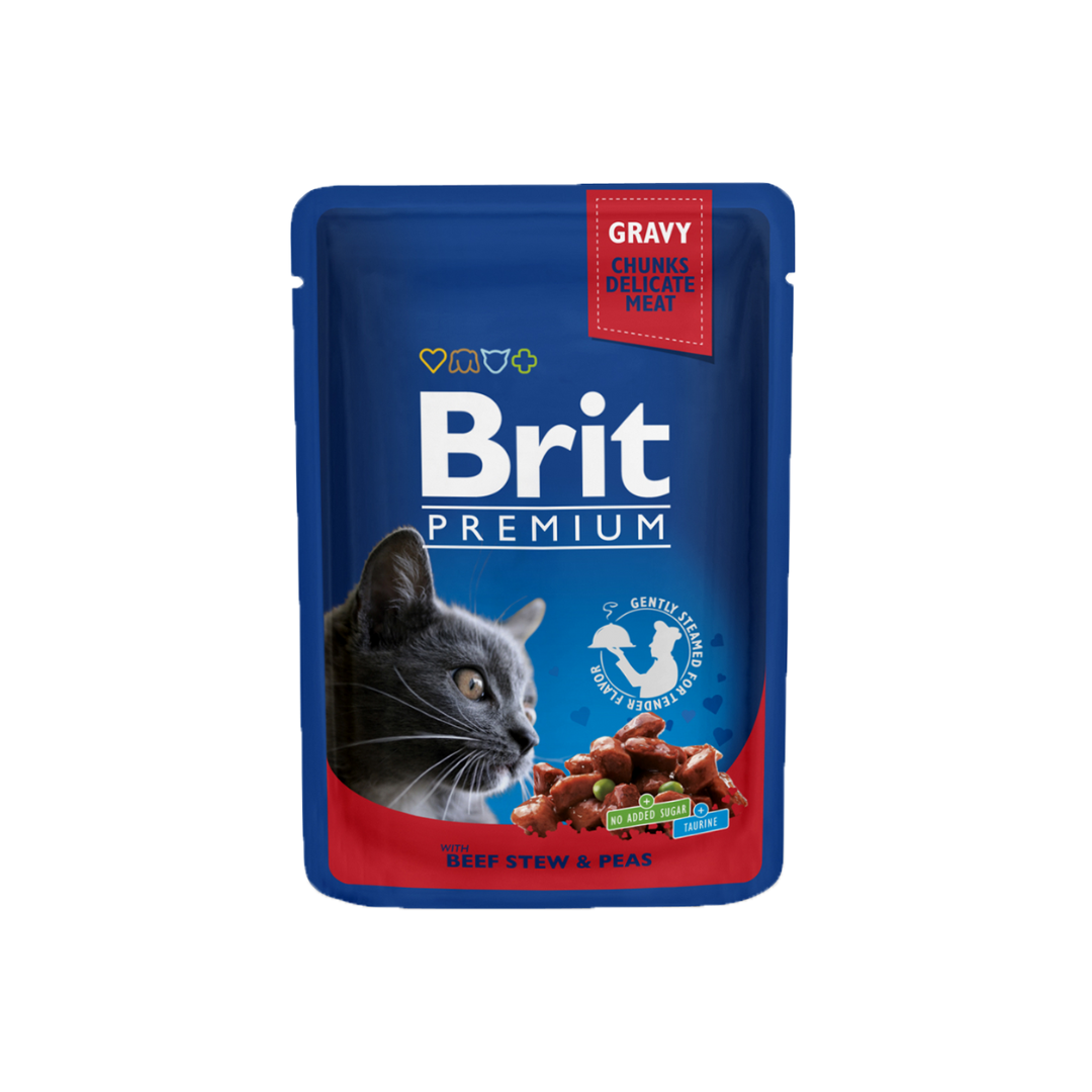 BRIT PREMIUM BY NATURE CAT FOOD GRAVY BEEF STEW & PEAS 100GM