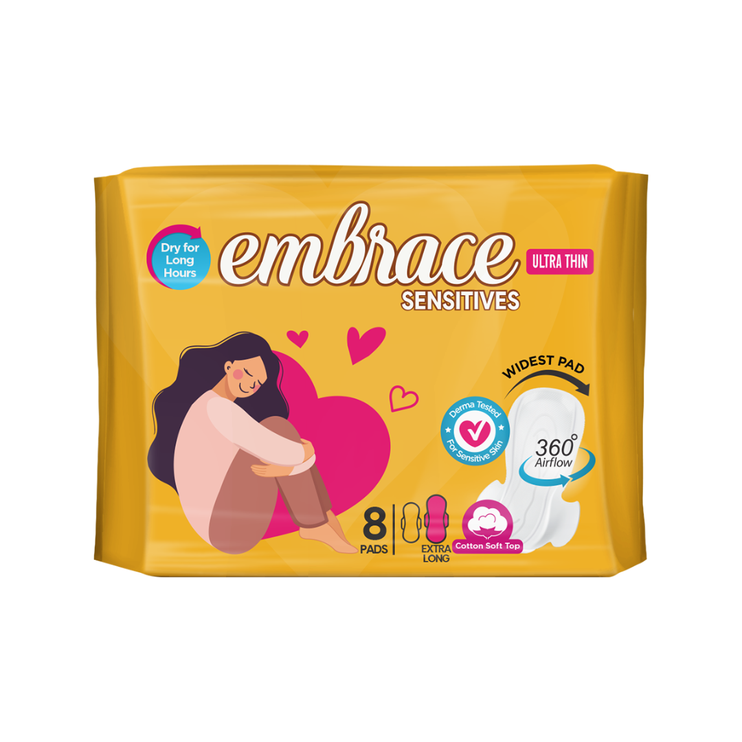 EMBRACE ULTRA THIN SENSITIVES SANITARY PADS EXTRA LONG 8-PCS