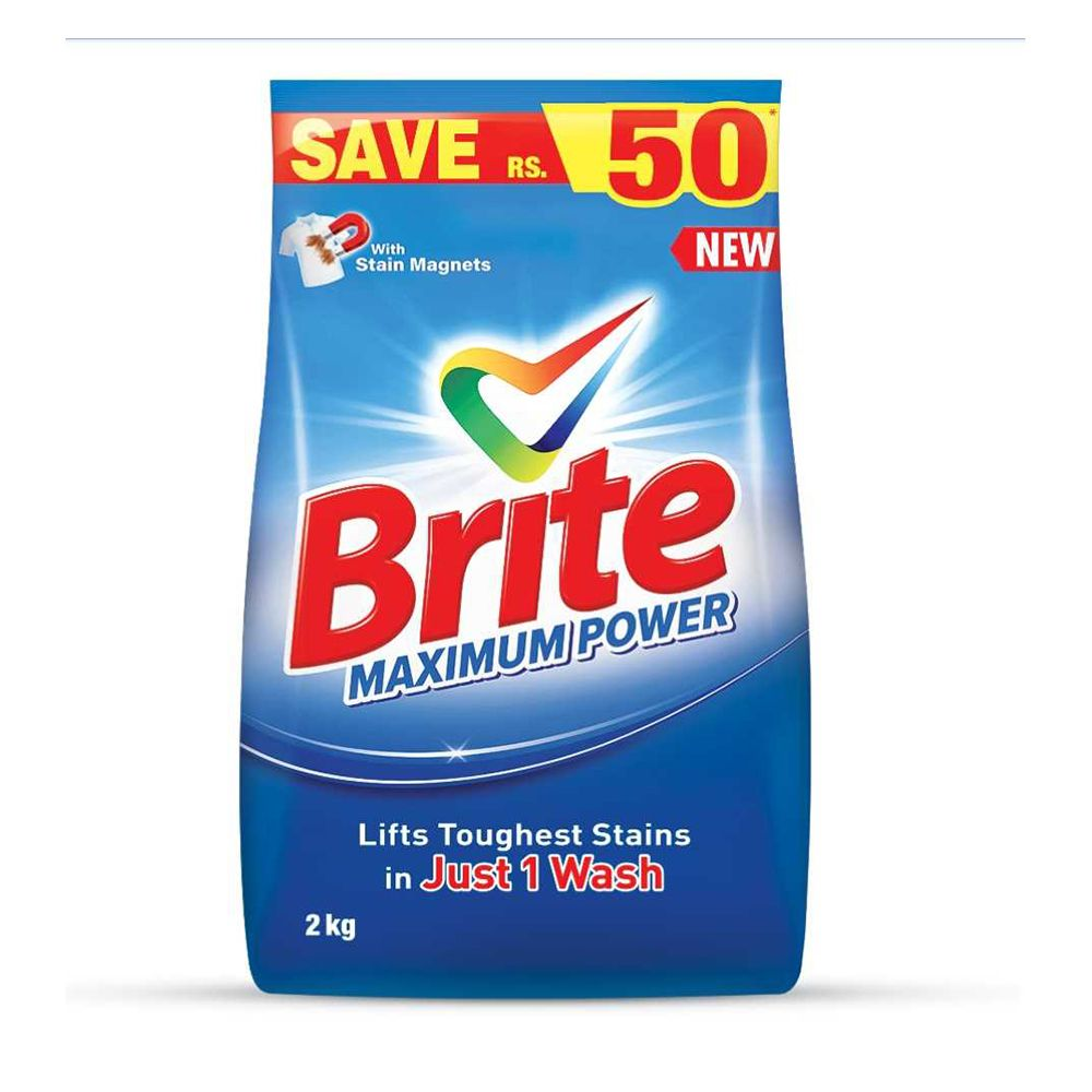 BRITE MAXIMUM POWER DETERGENT POWDER 2KG.