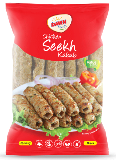 DAWN FOODS CHICKEN SEEKH KABAB 540G POLLY BAG