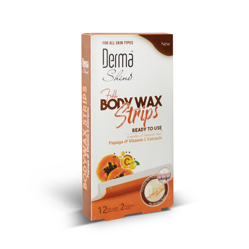 DERMA SHINE FULL BODY WAX STRIPS PAPAYA & VITAMIN C 12.