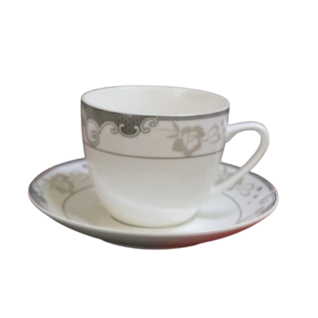 BONE CHINA CUPS WITH SAUCERS 6 PCS SET