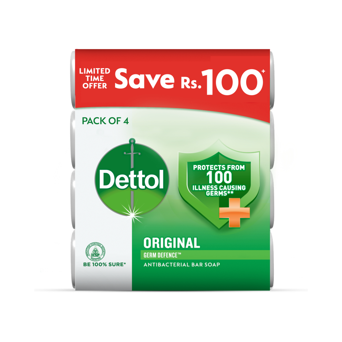 DETTOL ORIGINAL GERM DEFENCE ANTIBACTERIAL BAR SOAP 110GM 4IN1.