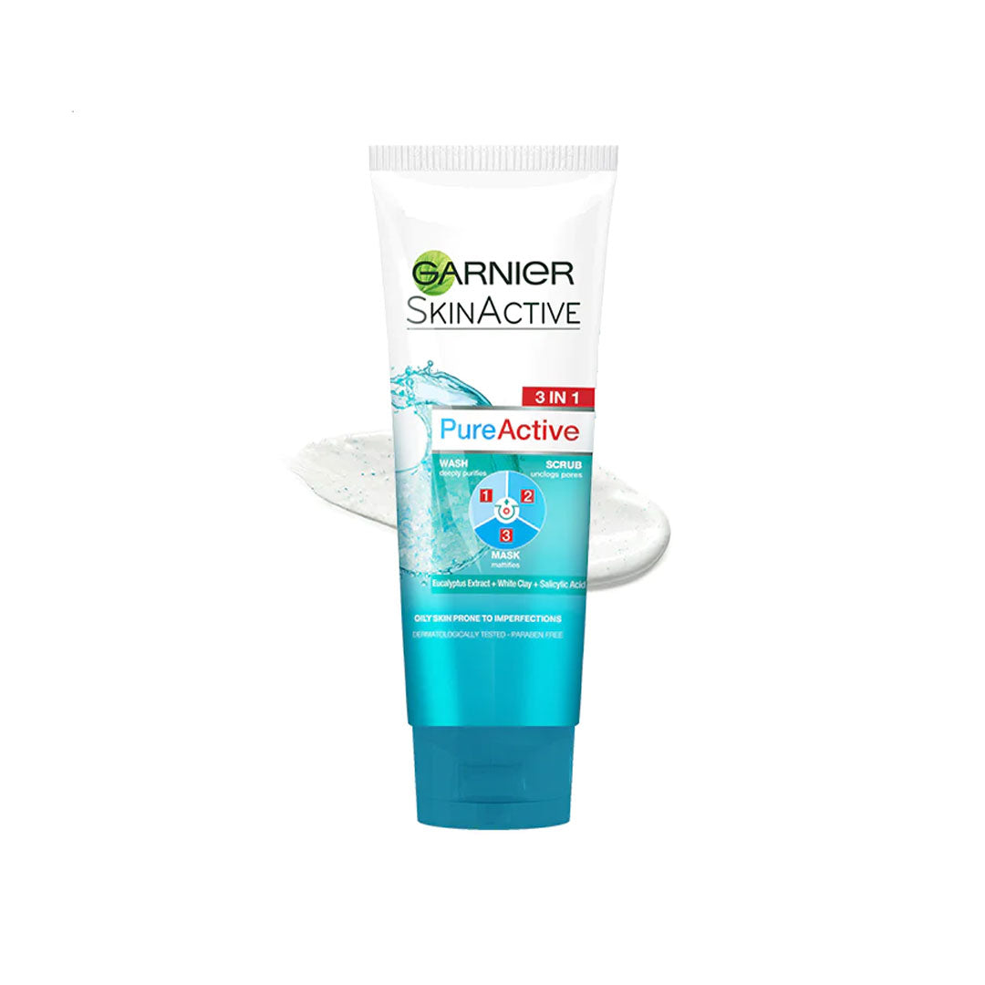 GARNIER PURE ACTIVE 3IN1 CLAY FACE WASH 100ML