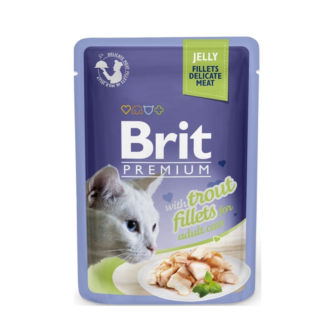 BRIT PREMIUM CAT FOOD JELLY TROUT FILLETS 85GM