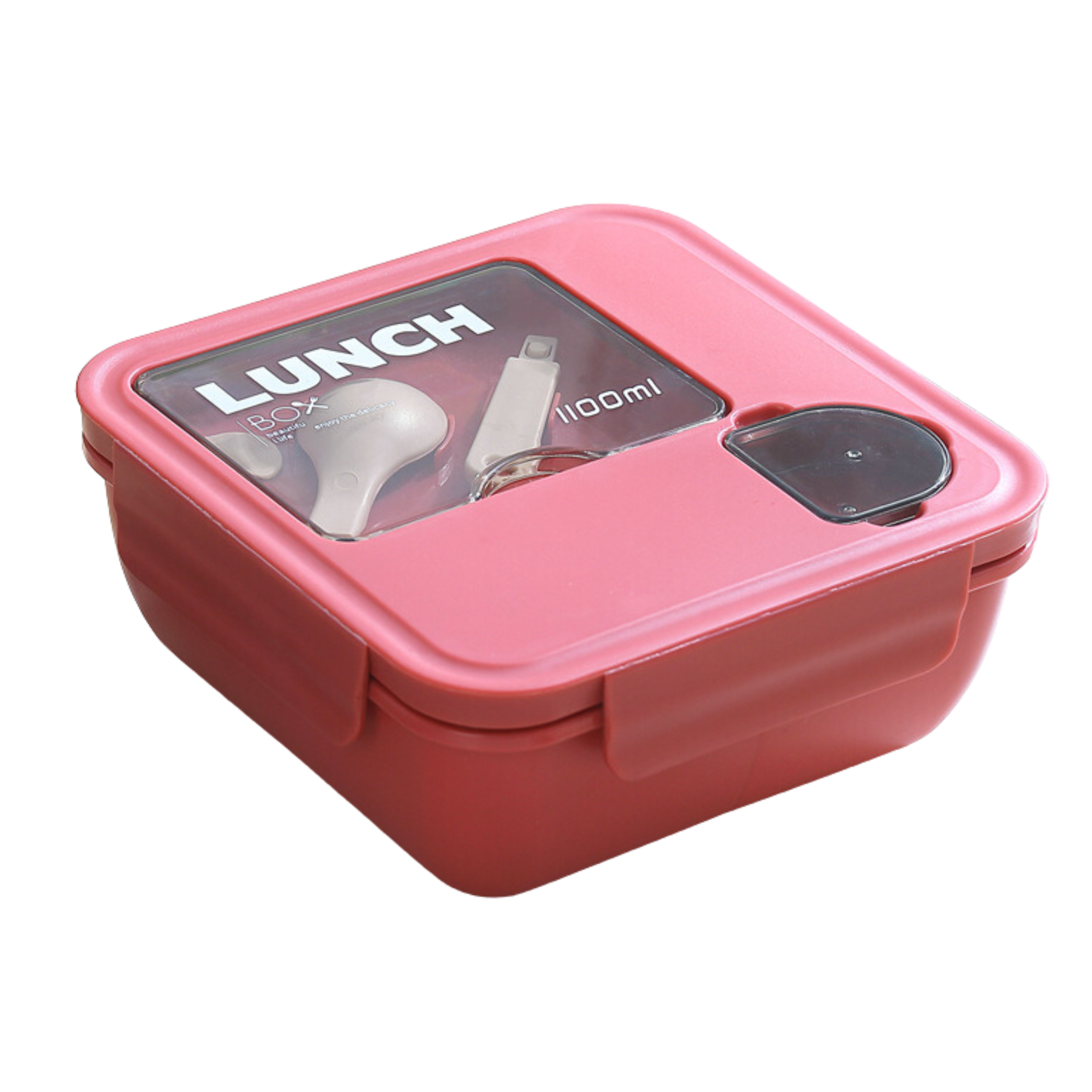 PLASTIC LUNCHBOX SQUARE WITH TRANPERENT COVER CATLERY